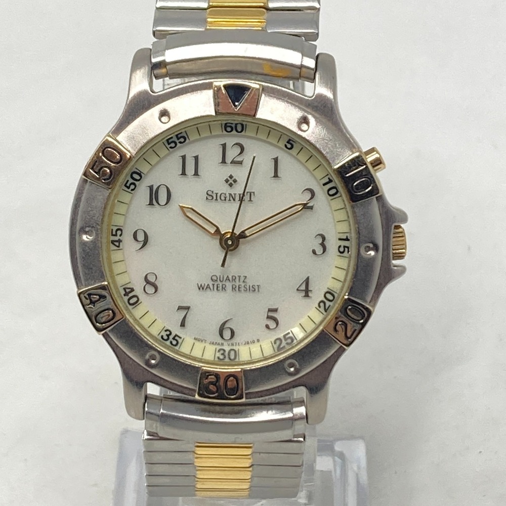 Signet Watch Men 36mm Gold Silver Two Tone Backlight Stretch Band New Battery